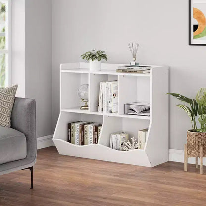 Estantería para libros y organizador de juguetes para niños, gabinete con 5 cubículos, MDF blanco, antivuelco, 36"W