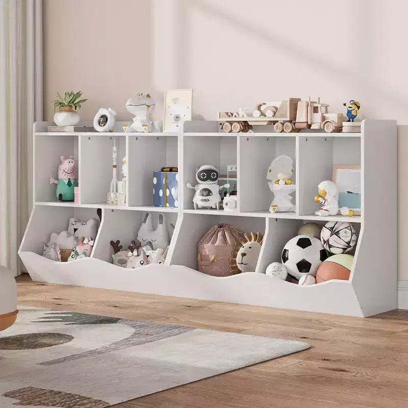 Estantería para libros y organizador de juguetes para niños, gabinete con 5 cubículos, MDF blanco, antivuelco, 36"W