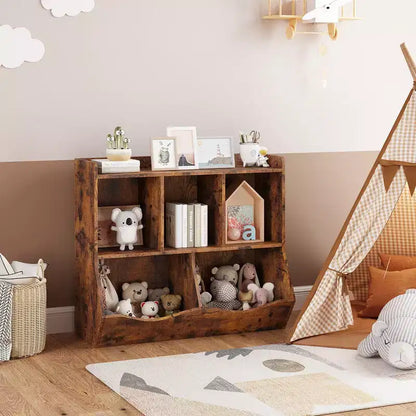 Estantería para libros y organizador de juguetes para niños, gabinete con 5 cubículos, MDF blanco, antivuelco, 36"W