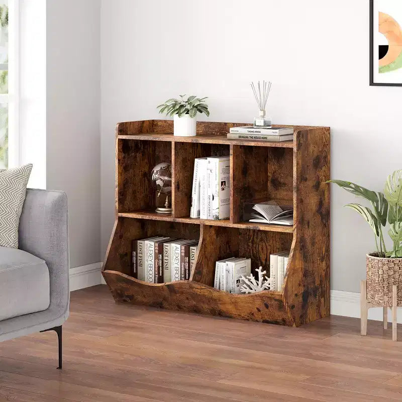 Estantería para libros y organizador de juguetes para niños, gabinete con 5 cubículos, MDF blanco, antivuelco, 36"W