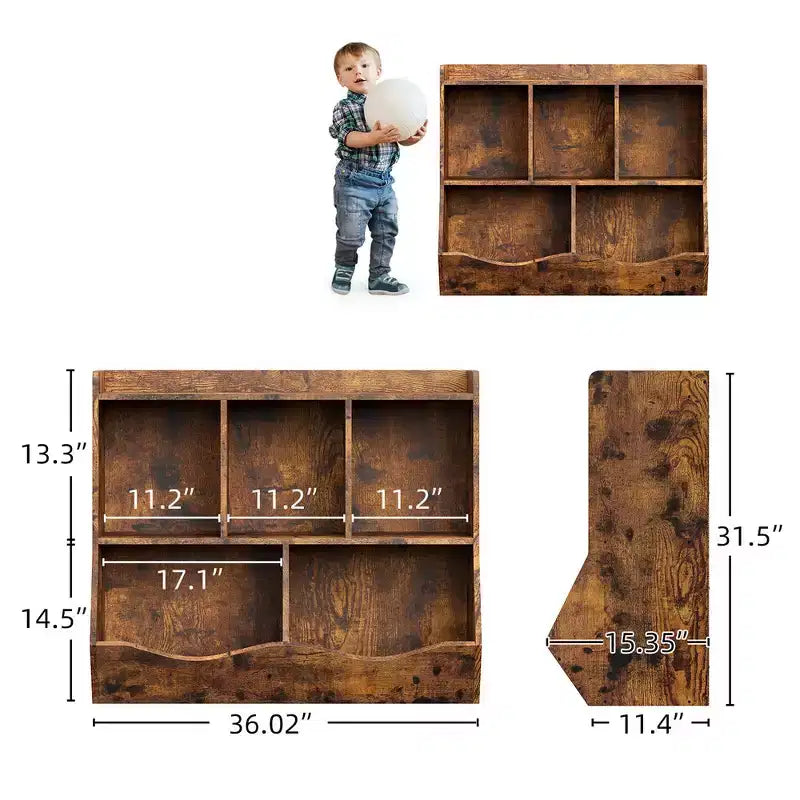 Estantería para libros y organizador de juguetes para niños, gabinete con 5 cubículos, MDF blanco, antivuelco, 36"W