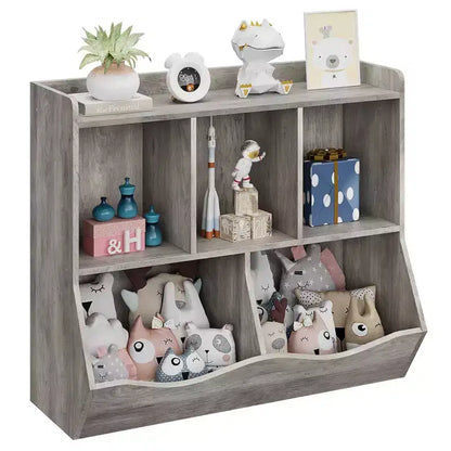 Estantería para libros y organizador de juguetes para niños, gabinete con 5 cubículos, MDF blanco, antivuelco, 36"W