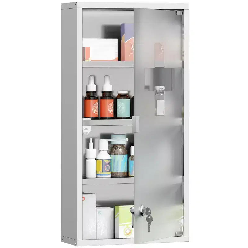 HOMCOM 12 x 24 Medicine Cabinet with Lock, Storage Shelves, Locking Medical Cabinet for Safety, First Aid Bathroom Wall Cabinet, Silver