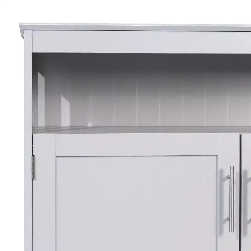 Aparador y alacena clásicos con armario de almacenamiento de doble puerta y estante abierto, madera de ingeniería