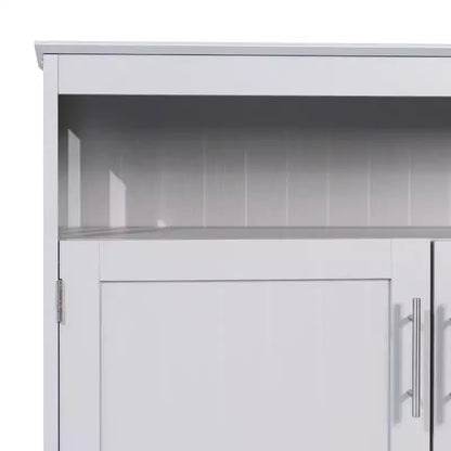 Aparador y alacena clásicos con armario de almacenamiento de doble puerta y estante abierto, madera de ingeniería