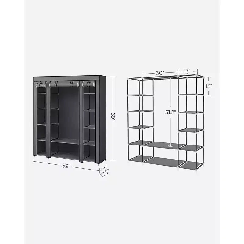 Armario ropero portátil de 150 cm, estante para ropa y almacenamiento con cubierta de tela no tejida