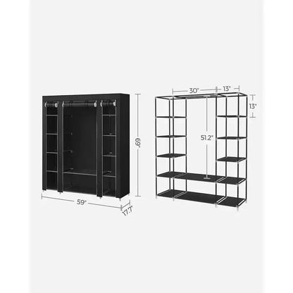 Armario ropero portátil de 150 cm, estante para ropa y almacenamiento con cubierta de tela no tejida