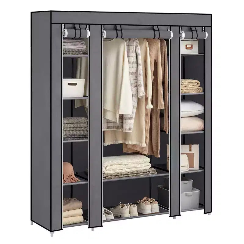 Armario ropero portátil de 150 cm, estante para ropa y almacenamiento con cubierta de tela no tejida