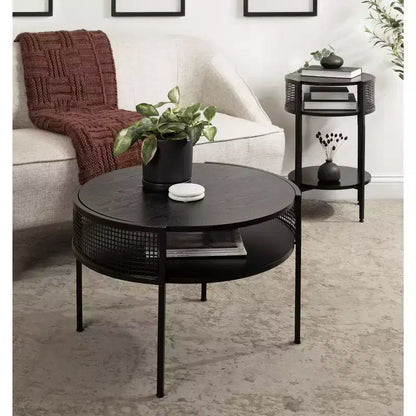 Mesa de centro redonda, 26x25x18, negra
